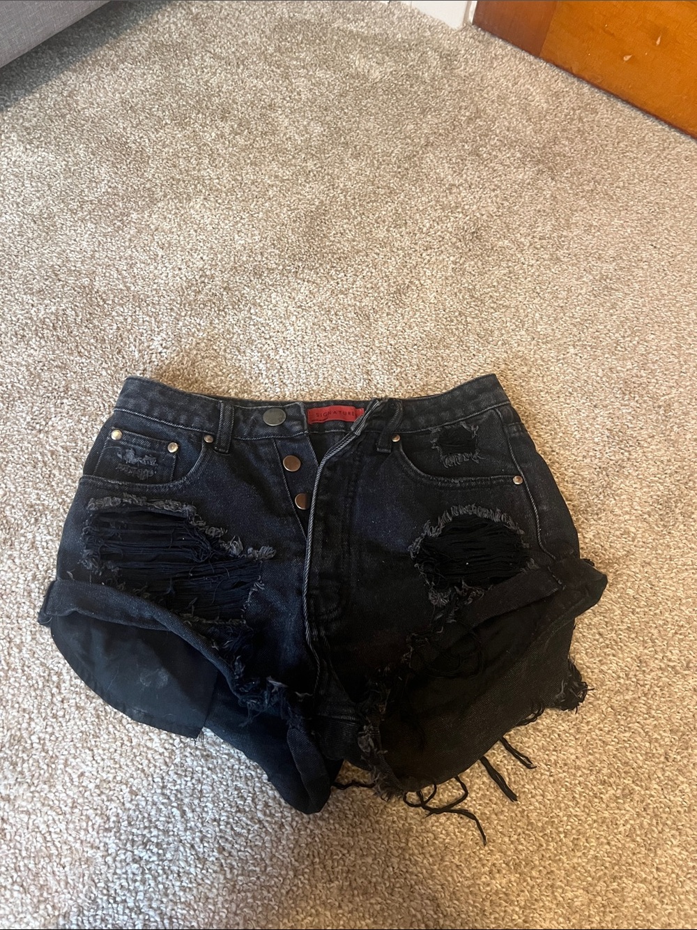 Signature8 Black Distressed High-Rise Jean Shorts
